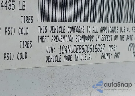 2012 Jeep Compass Latitude из США, поврежденный, VIN 1C4NJCEB8CD616637